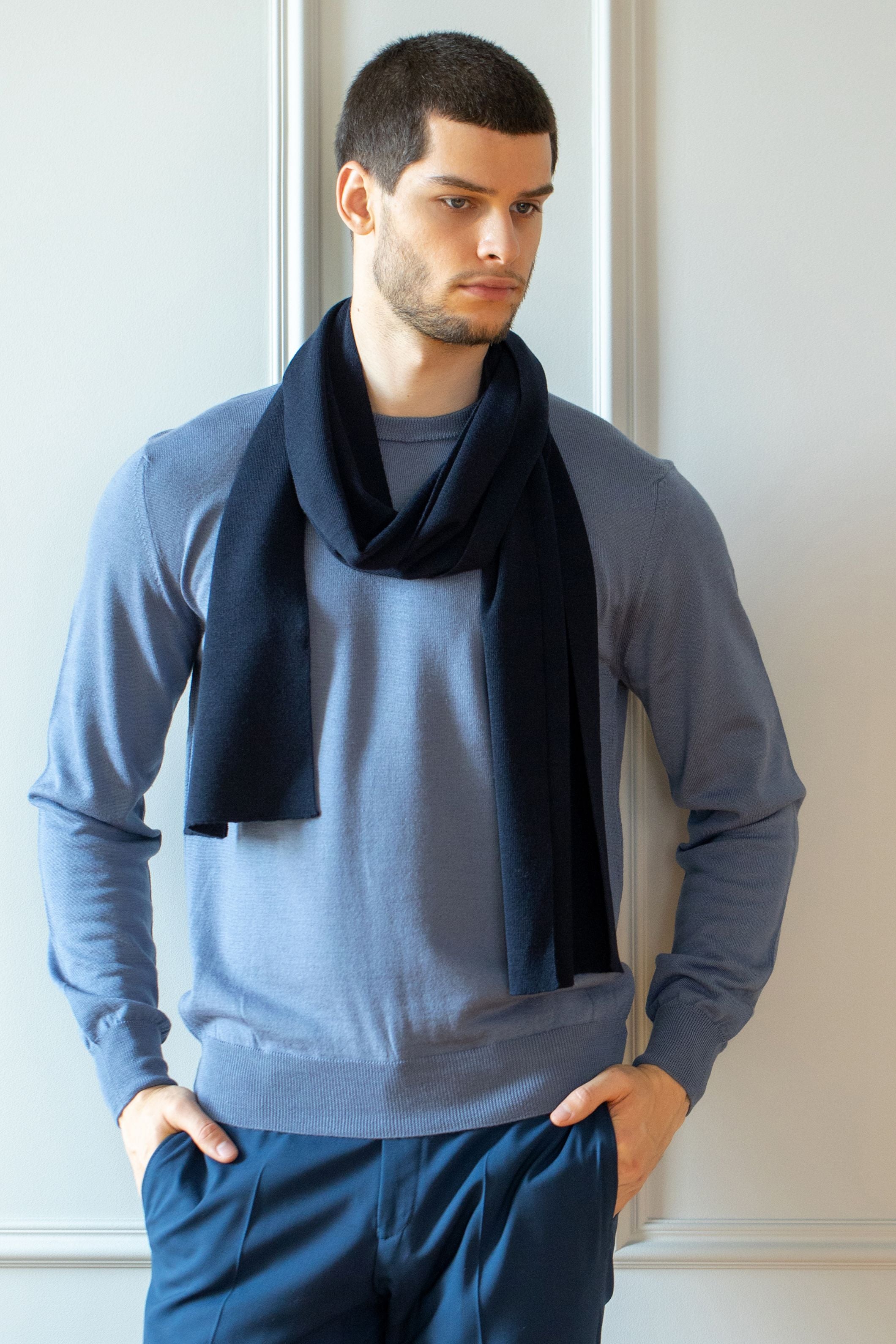 Knit Lightweight scarf for men merino wool