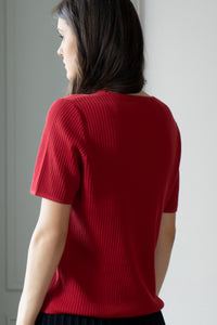 Round -neck ribbed-knit T-shirt