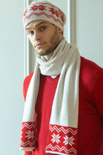 Load image into Gallery viewer, Red Christmas Hat &amp; Scarf Set with merino Wool
