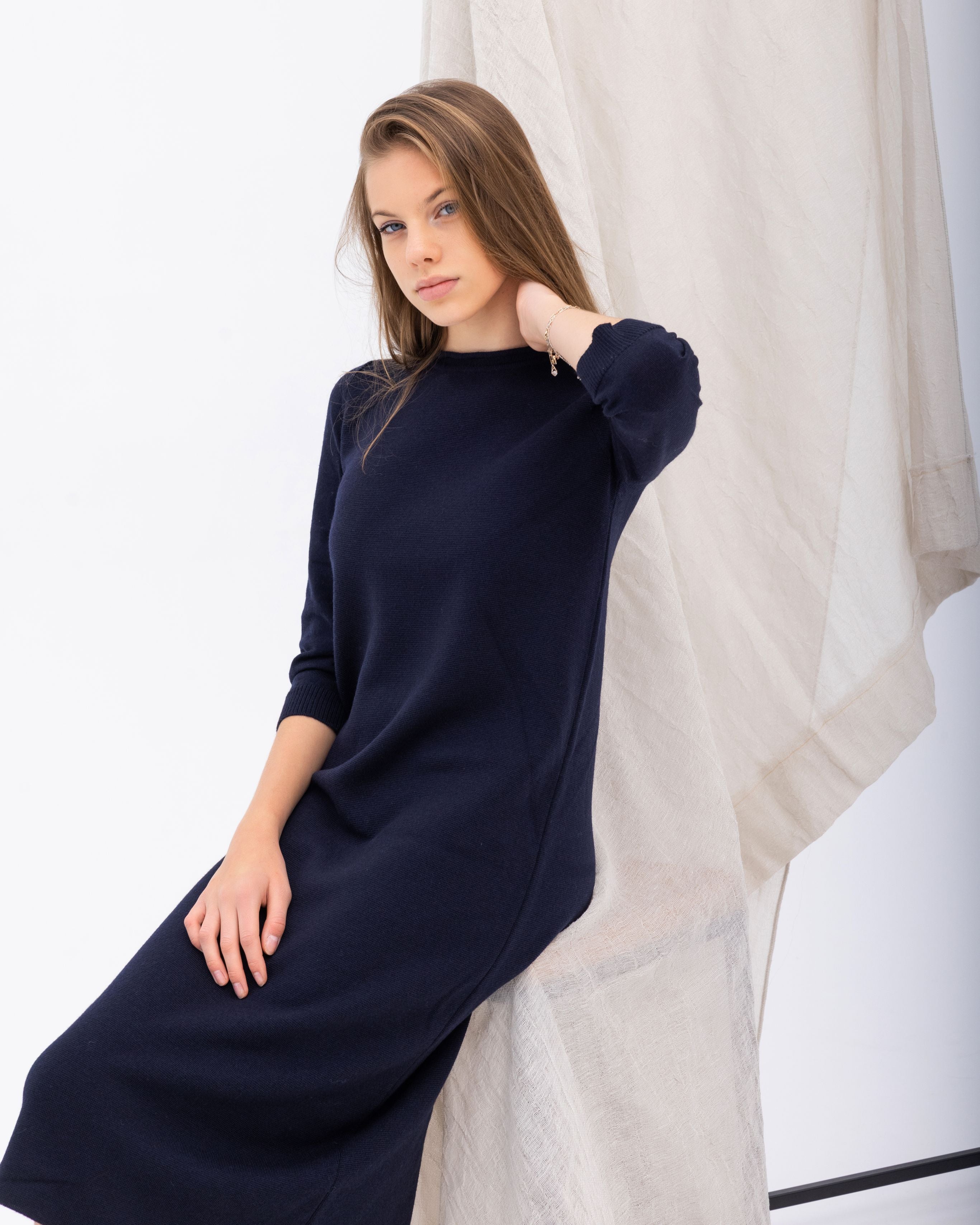 Knitted dresses in diplomatic blue color