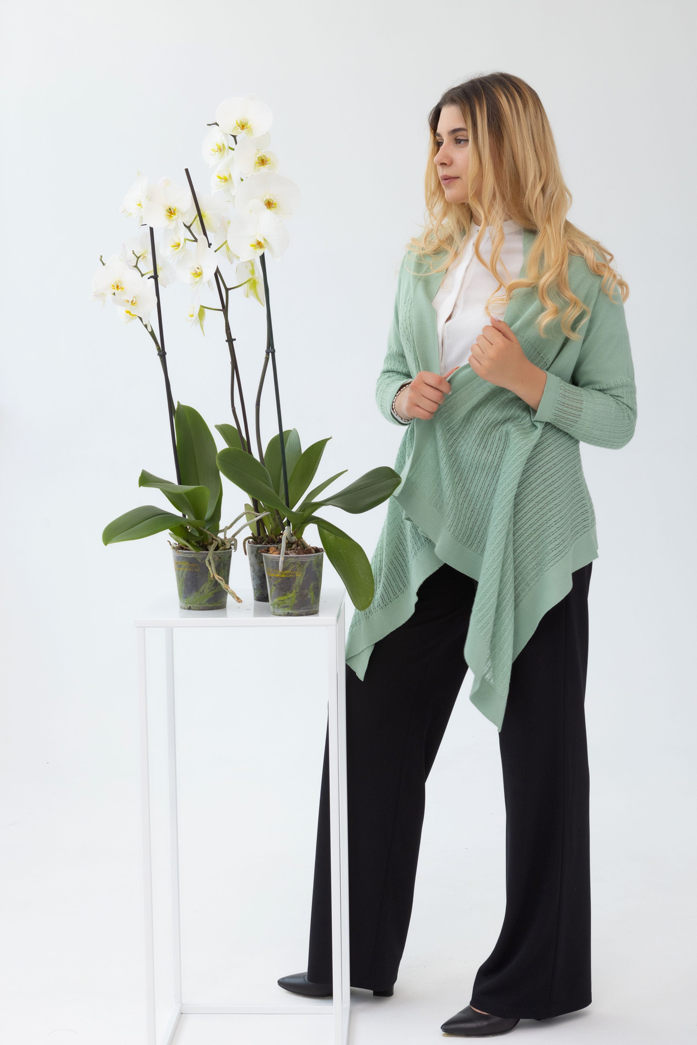 Classic triangle cardigan light green color