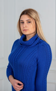 Knitted dresses long in electric blue color