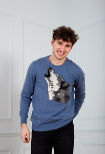 Unisex Blue jeans sweater Wolf