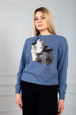 Load image into Gallery viewer, Unisex Blue jeans sweater Wolf
