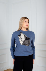 Unisex Blue jeans sweater Wolf