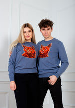 Load image into Gallery viewer, Unisex Blue jeans sweater Cat
