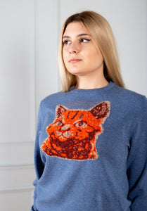 Unisex Blue jeans sweater Cat