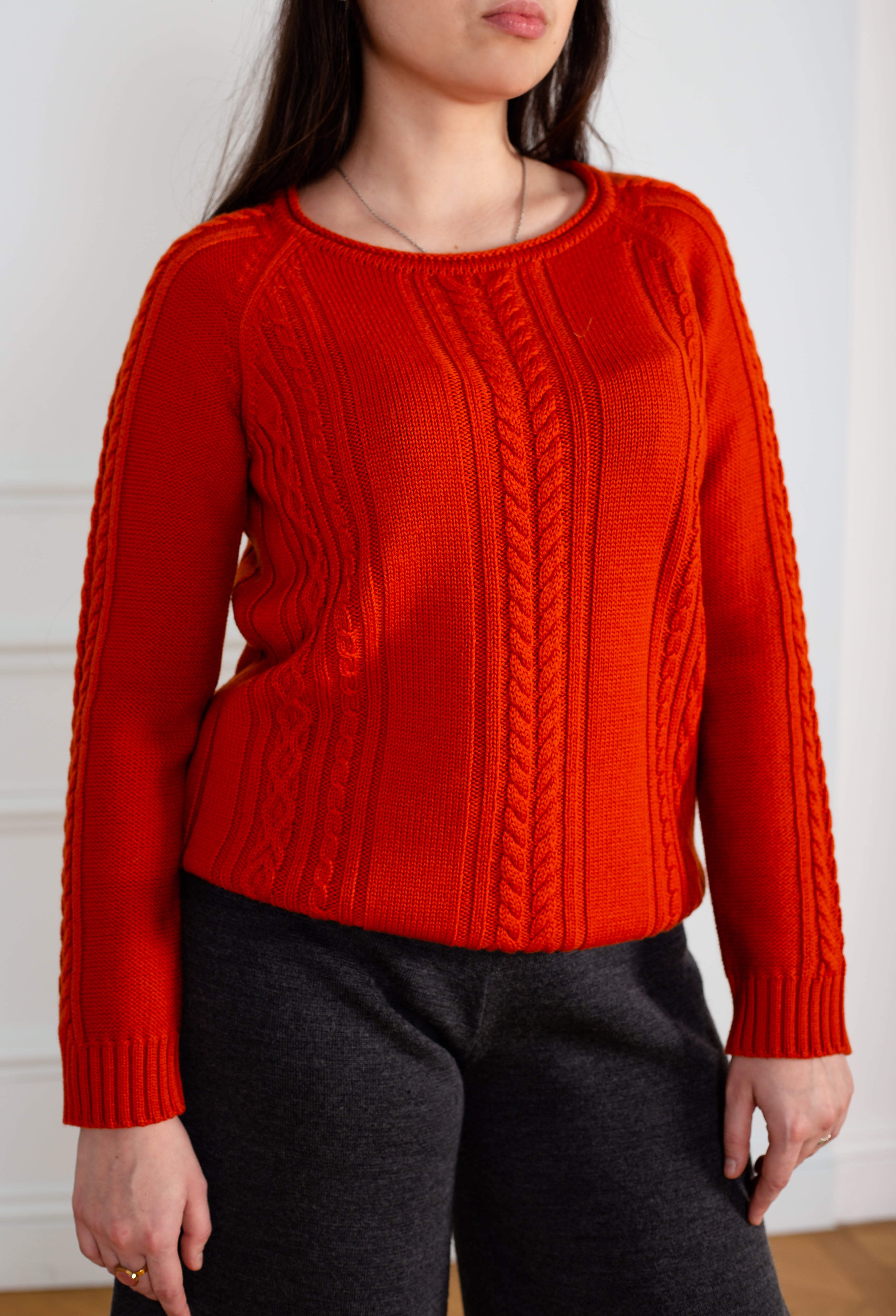 Women Cable-Knit Sweater red color