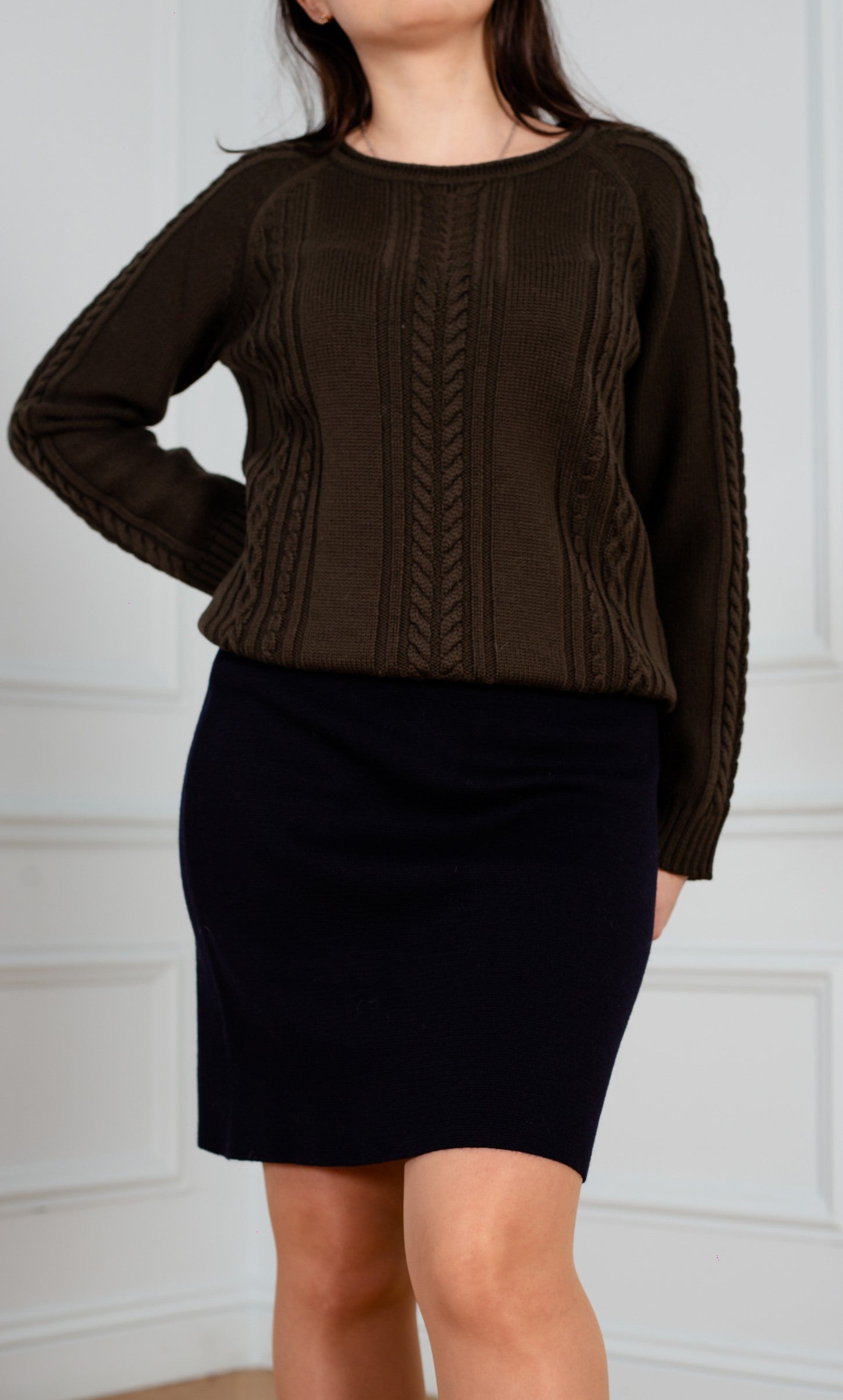 Cable-Knit Sweater brown color