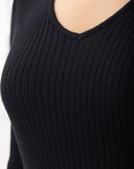 Load image into Gallery viewer, Black Long Dress Sleeve V Neck Knit
