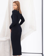 Load image into Gallery viewer, Black Long Dress Sleeve V Neck Knit
